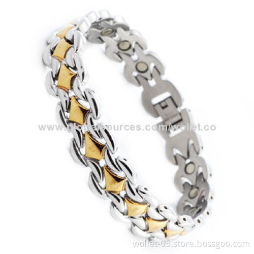 Men's IP Gold-plated 316L Stainless Steel Cross Railroad Energy Bracelet, ODM/OEM Designs Accepted
